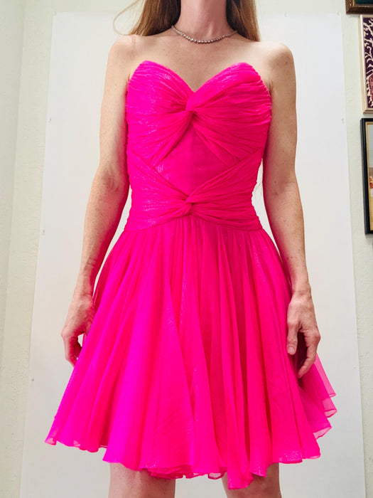 80s 90s Vintage Silk Dress Pink Magenta Dress XXS XS By Bob Mackie Silk// Vintage Wedding Silk Pink Strapless Silk Pink Party Cocktail Dress