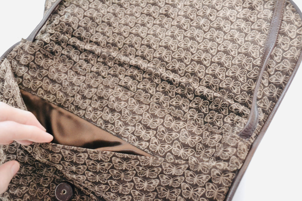70s Vintage Bottega Veneta Butterfly Print Brown Leather Suede Cross body Bag Vintage Bottega Bag Purse Brown Butterfly print Boho Bag