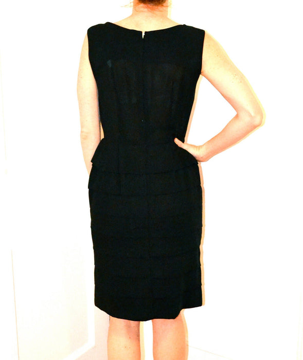 60s Vintage Little Black Dress Size Medium// 60s Vintage Pleated Dress Size Medium// Vintage Black Party Sleeveless Sheath Dress