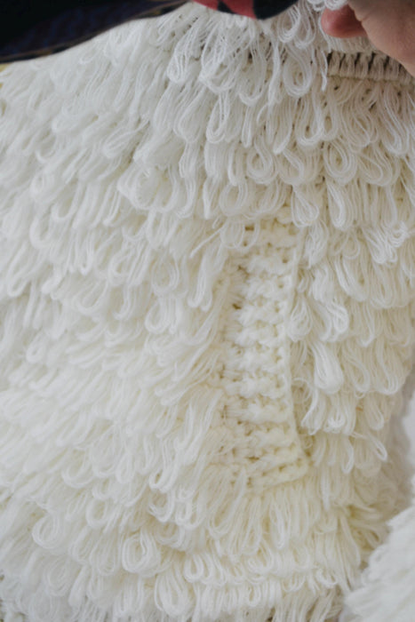 70s Vintage Cream White Loop Knit Shag Sweater Cardigan Small Medium Vintage Wedding Faux Fur Sweater Cardigan by J Gallery White Sweater