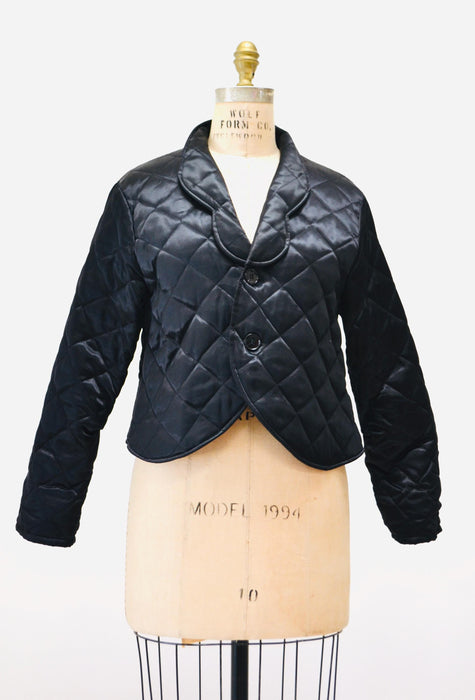 80s 90s Vintage Black Satin quilted Jacket YLRAE.B Quilted Black Bomber Jacket Small Black Evening Lightweight Party Jacket Small Medium