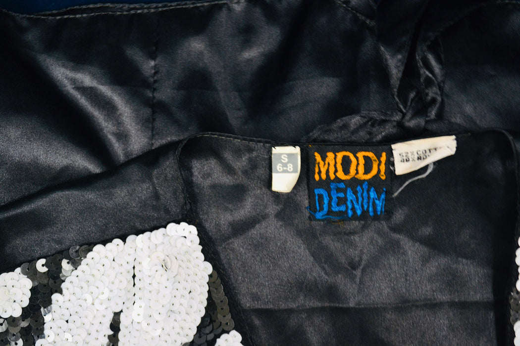 Vintage Black Sequin Vest Tiger Big Sequin Vest Cat Animal Ringmaster Circus Vest Top// Vintage Metallic Sequin Vest TIGER BLack White