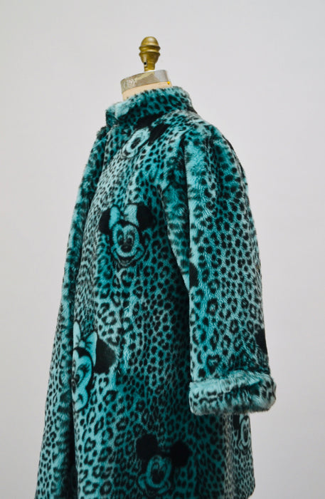 80s 90s Vintage Disney Mickey Mouse Faux Fur Jacket Coat Disney Tokyo Japan Blue Green Print Faux Fur Coat Apparence Paris XS SMall