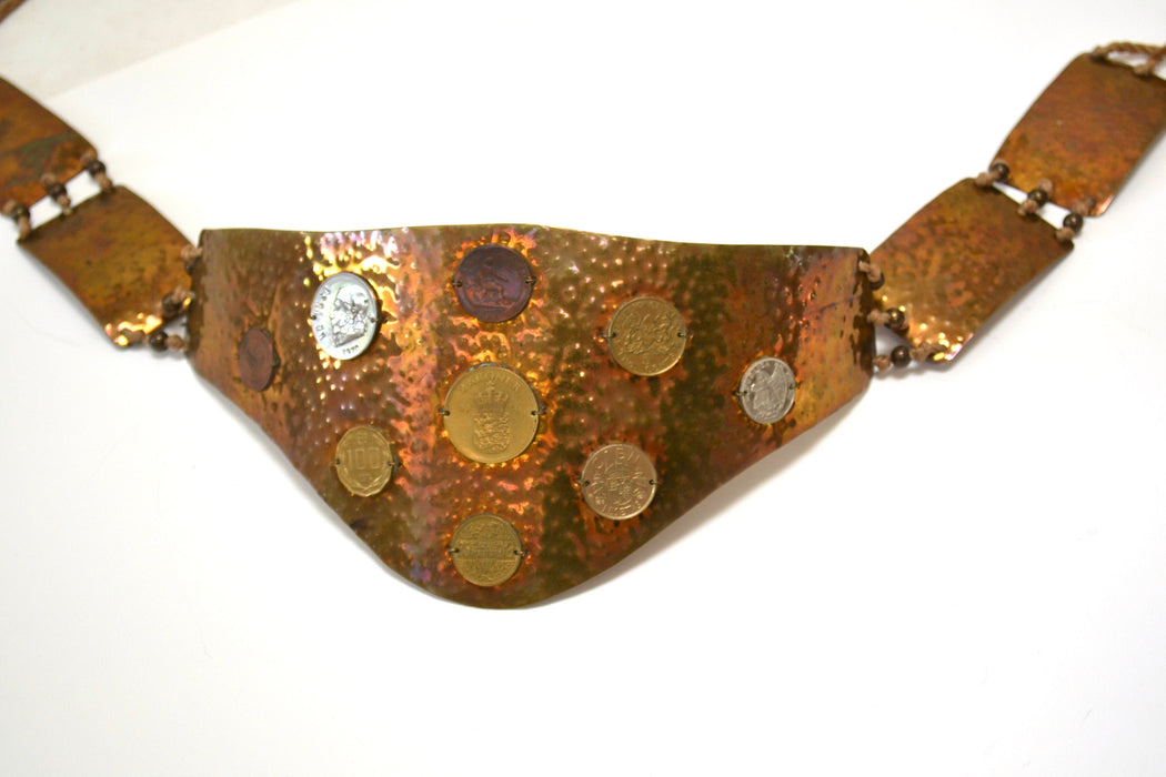 80s Vintage Gold Brass Coin Belt Gold Metallic Pirate Gypsy Belt Brass Large Boho Belt SMALL Medium 80s Brass Belt Fran Kahl Wedding Belt