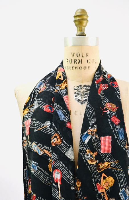 90s Vintage Country Music Scarf Wrap With Dolly Parton Vintage Nicole Miller Large Silk Scarf Music Nashville Grand Ole Opry Guitar