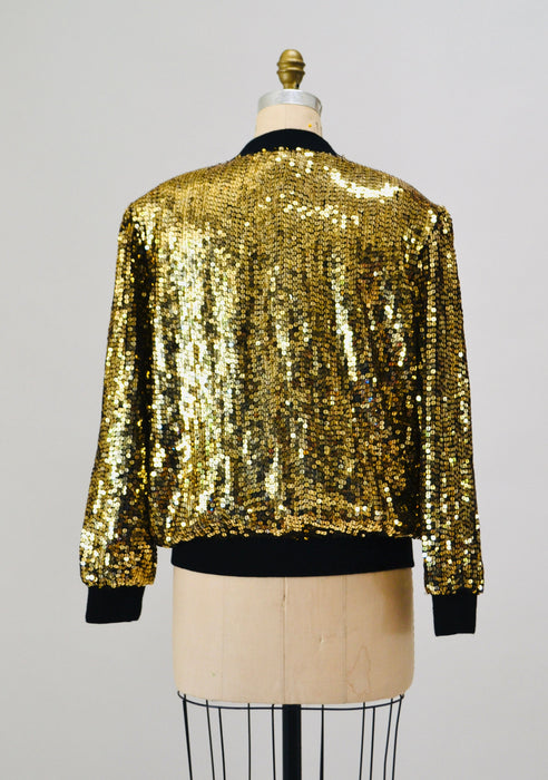Vintage 80s 90s Gold Sequin Party Bomber Jacket Metallic Jacket Medium large// Vintage 80s 90s Party Metallic Gold Silver Sequin Jacket