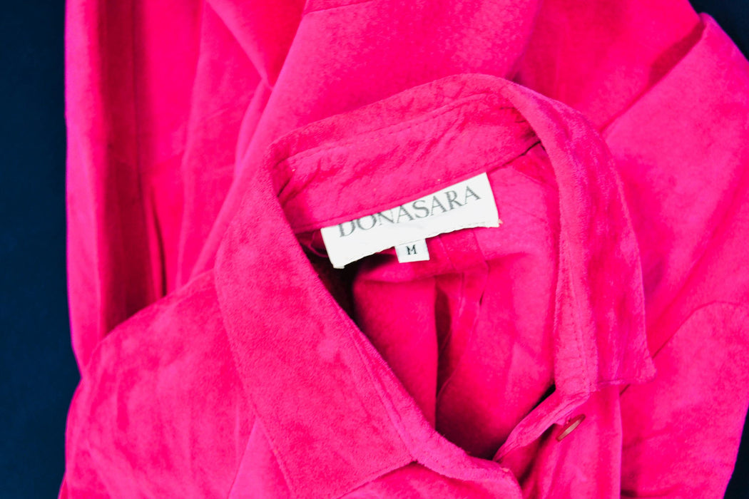 Vintage 90s Bright Pink Leather Shirt Button Down Sueded Leather Shirt Long Sleeve Top Leather Blouse Top Large 90s Pink Fuchsia Suede Shirt