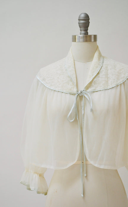 60s 70s Vintage Peignoir Sheer Top Nightgown White Blue Shirt Small Medium Wedding Honeymoon Nightgown // Vintage Lingerie Peignoir Kathryn