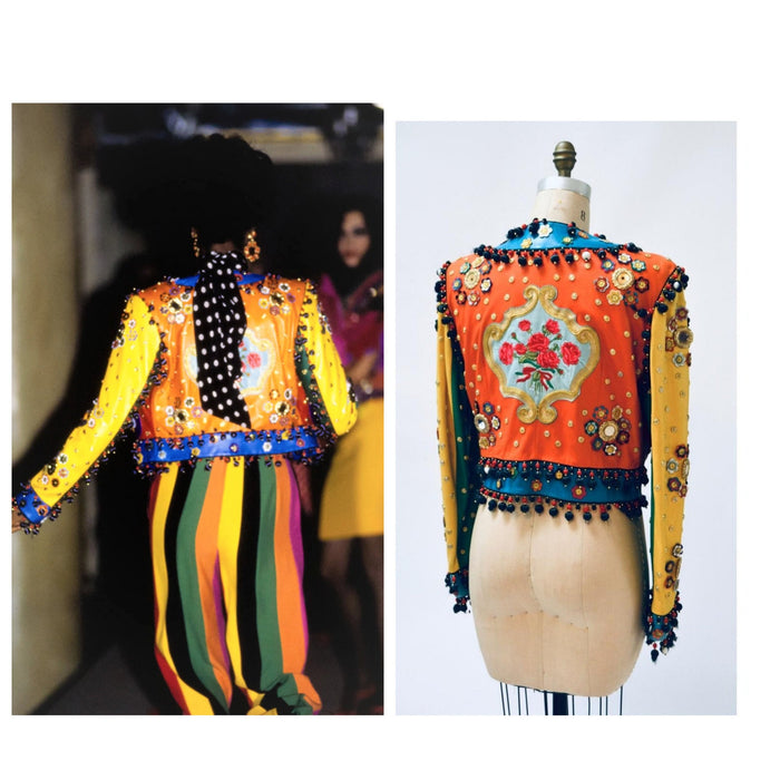 Vintage 90s Moschino Leather Jacket Gold Metallic 1991 Spring Summer Moschino Studded Leather Jacket Red Blue Green Yellow Made in ITaly