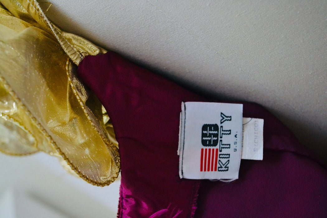 Vintage 80s Prom Dress Red Velvet Gold Metallic Evening Gown Small Medium// Vintage Dark Red Velvet gold metallic Ruffle Dress Pageant Gown