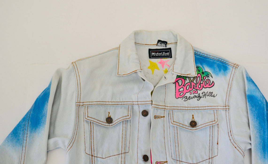 80s Vintage Barbie Jacket Denim Girls Large Kids Hollywood Barbie JEAN Jacket Barbie Party Rhinestone Jacket Airbrushed Tony Alamo Inspired