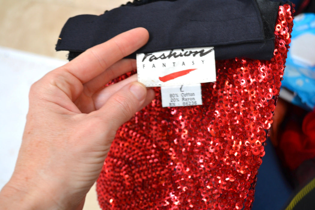 80s 90s Vintage Red Sequin Bustier Crop Top Halter top Size Medium Sequin Red Halter Top Disco Dance 80s 90s Sequin Showgirl Halter TOp