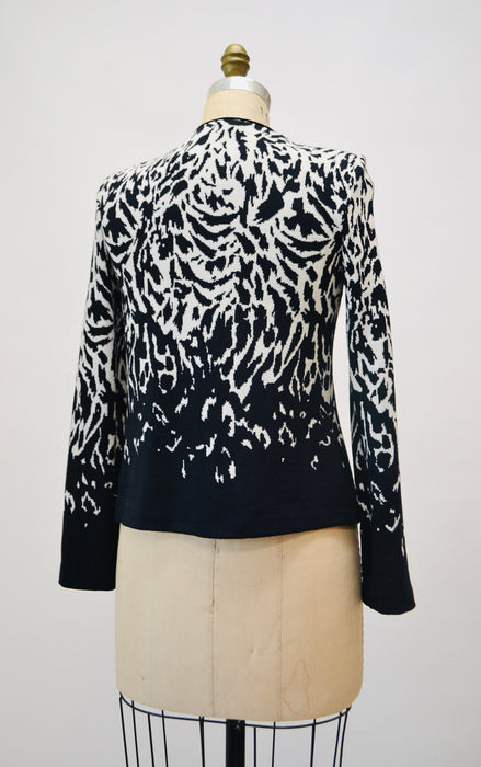 2000s y2k Vintage St. John Collection Zebra Pattern Sweater Cardigan Black and White Animal Zebra Pattern Cardigan Small Medium