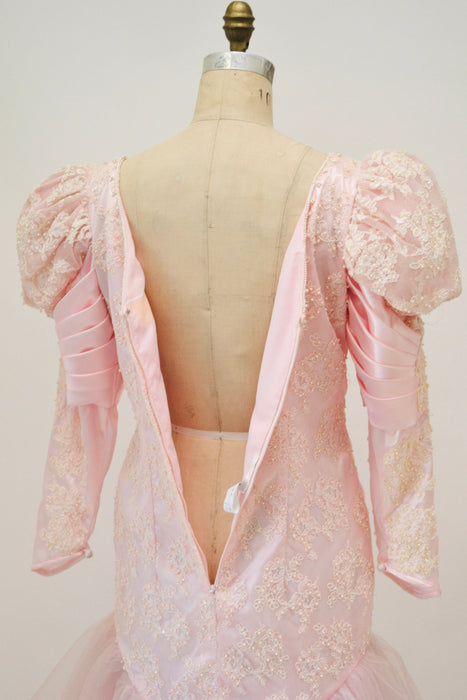 Vintage 80s Pink Ball Gown Wedding Dress Beaded Sequin Medium Pink Ball Pageant Gown Dress //80s Pink Glinda Wedding Dress Princess Gown