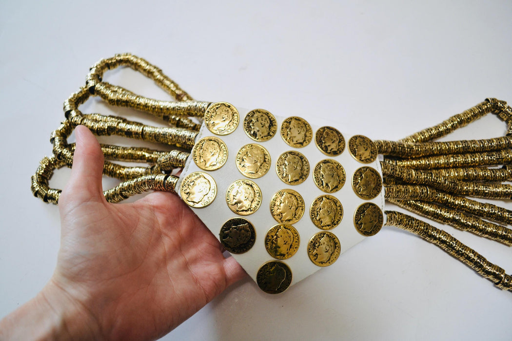 80s Vintage Gold Coin Belt White Leather Metallic Pirate Gypsy Belt Gold  Boho Belt SMALL Medium 80s Gold Belt Nina Arjani Wedding Belt