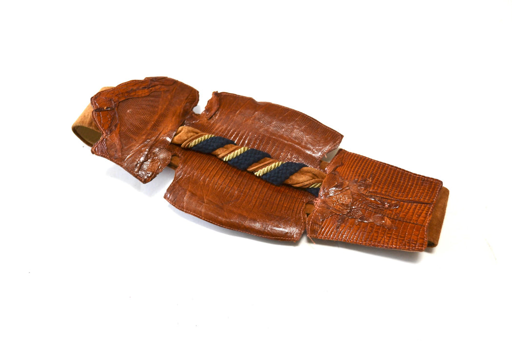 70s 80s Vintage Wide Brown Leather Belt Size Small Medium Brown Reptile Wide Brown leather Boho wedding belt Adjustable 25-30"