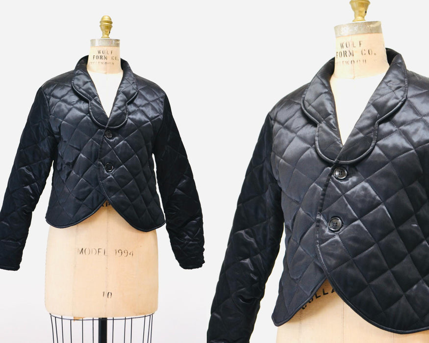80s 90s Vintage Black Satin quilted Jacket YLRAE.B Quilted Black Bomber Jacket Small Black Evening Lightweight Party Jacket Small Medium