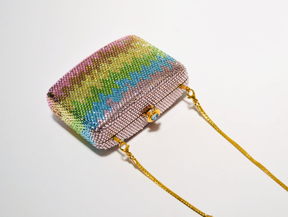 90s Vintage Metal Crystal Evening Bag Swarovski Crystal Rainbow Pastel Pink Blue Gold Evening Bag K Baumann 90s Small Crystal Evening Bag