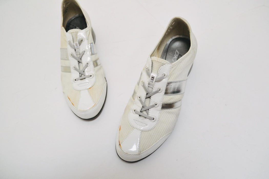 90s White High Heel Wedge Sneakers 9 1/2 By DKNY White// 90s White High Heel Sneakers Raina Trainers Tennis Shoes 9 1/2 Donna Karen New York