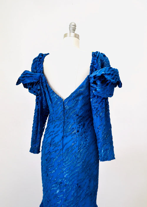 80s 90s Ball Gown Blue Silk Dress Dramatic Dynasty 80s Party Dress Small // Vintage 80s Pageant Princess Dress Ball Gown Cinderella Damaged