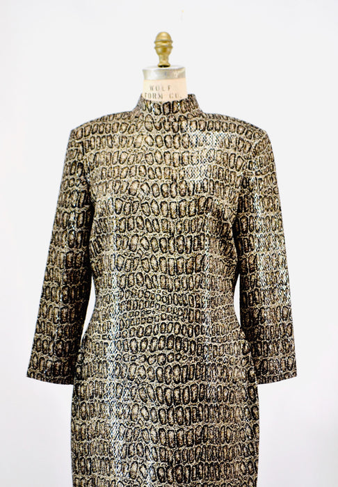 90s Vintage Animal Print St John Dress Metallic Knit Dress St John // Animal Print Metallic Party Dress Sweater Knit Dress 12 Medium Large