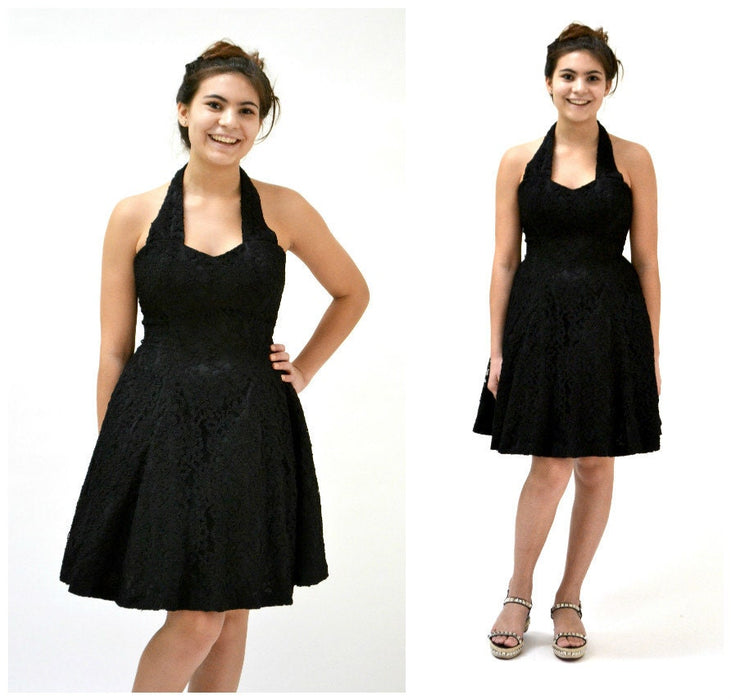 Vintage Black Prom Dress Lace Party Dress 80s 90s XS Small Crinoline Skirt// 90s Vintage Prom Dress Black Small Halter neck Black Lace