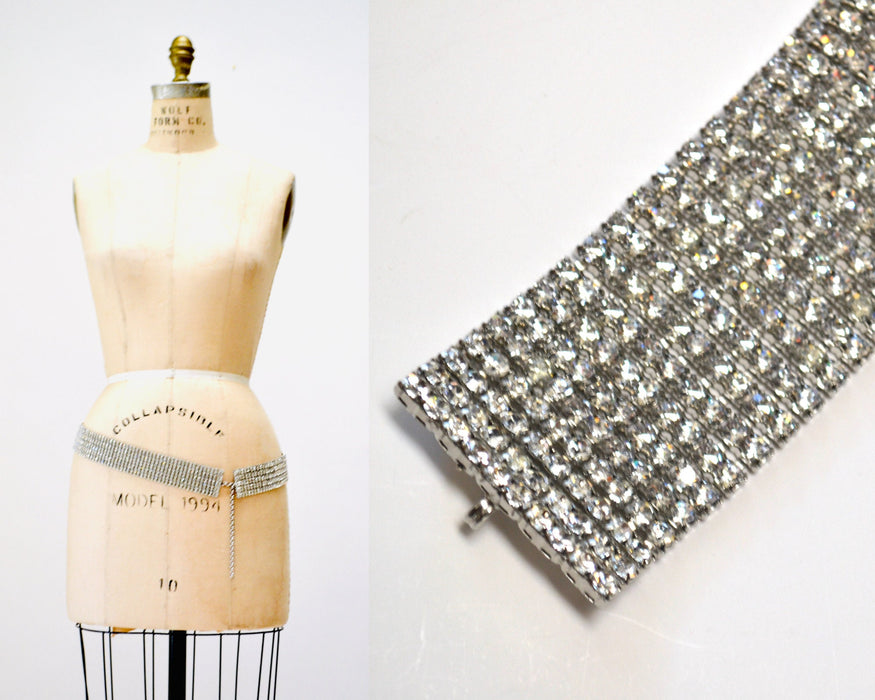 80s 90s Vintage Silver Rhinestone Belt Small Medium large Rhinestone Wedding Belt Rhinestone Sash Belt Silver Metallic Small Medium Large