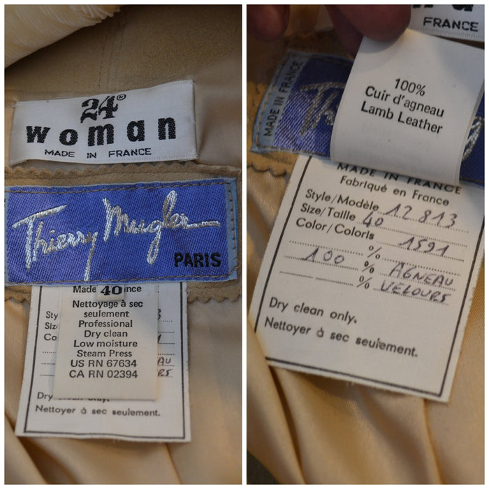 80s 90s Vintage Thierry Mugler Leather Dress Spring Summer 1989 Thierry Mugler Paris Tan Sueded Leather Dress Small Medium 24 Woman Dress