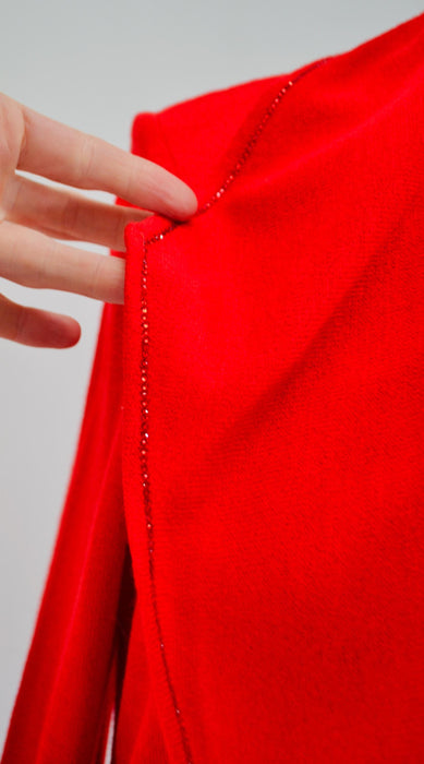 Vintage St John Dress Red Metallic Knit Ruffle Cardigan Sweater St John// Red Metallic Party Dress Sweater Cardigan Medium Large St John