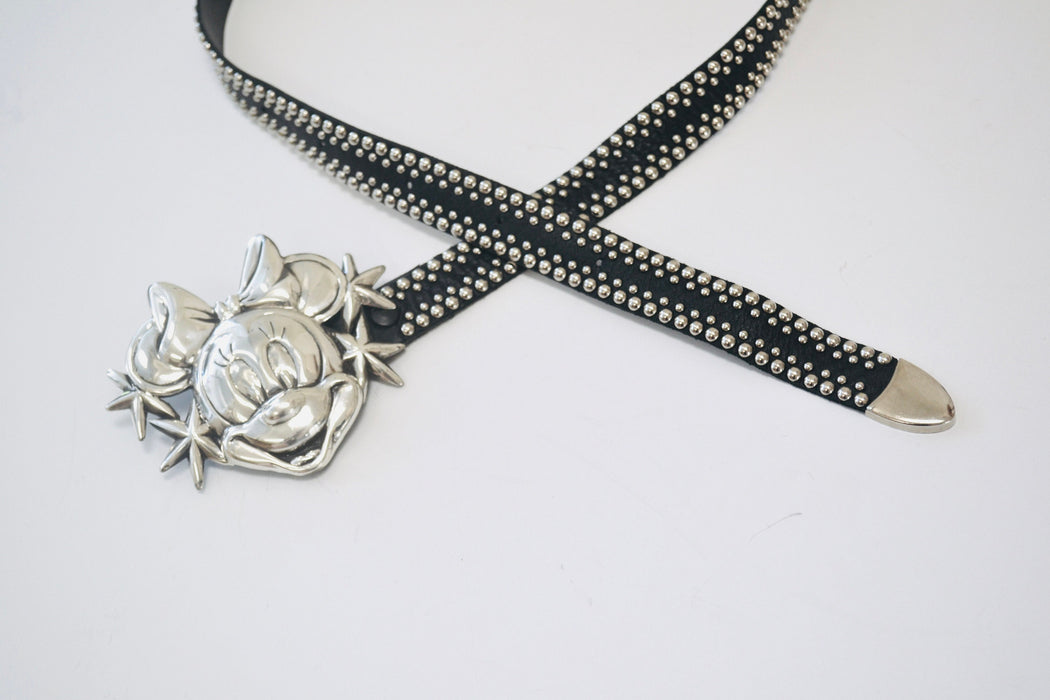 90s Vintage Minnie Mouse Disney Belt Buckle Katherine Baumann Beverly Hills  Silver Black Studded Belt Cartoon Disney Silver Minnie Belt