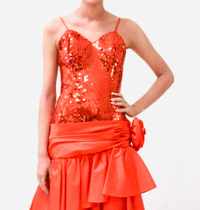 Vintage 80s Prom Dress Red Sequin Dress XXS XS Small// 80s Party Red Sequin Dress Flamenco Ruffle Barbie Pageant Drag Queen Alyce Designs