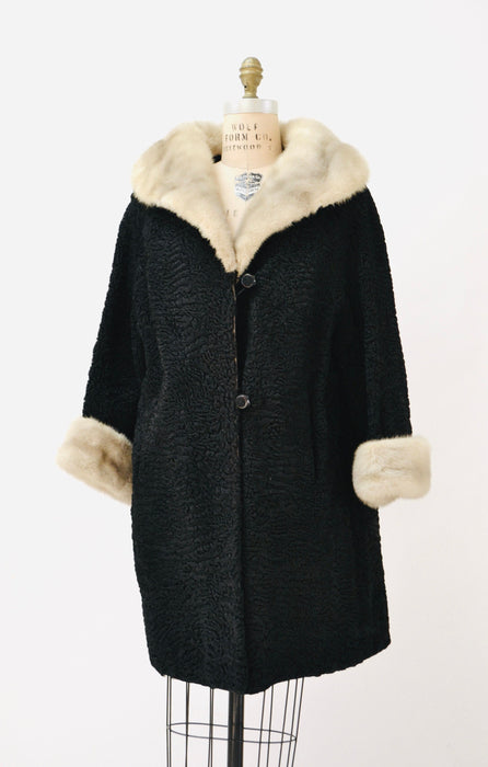 40s 50s Vintage Black Persian Lamb and Mink Fur Coat Jacket Black Grey Broadtail Mink Fur Jacket Medium Large 50s By Kramers