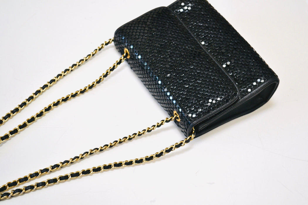 80s Vintage Black Evening Bag Purse Black Metallic Metal Whiting and Davis // Vintage Black Mesh Gold Chain Metallic Purse Small Evening Bag