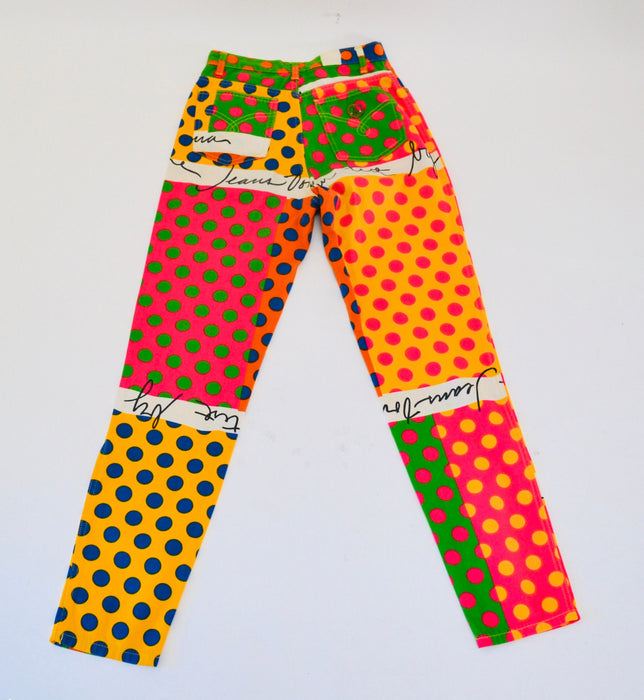 90s Vintage Moschino Jeans Polka Dot Suit Cropped Jacket Jeans Pants With Rainbow Polka Dot Print Size Small Medium Fashion Pop Art