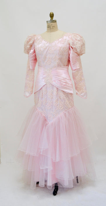 Vintage 80s Pink Ball Gown Wedding Dress Beaded Sequin Medium Pink Ball Pageant Gown Dress //80s Pink Glinda Wedding Dress Princess Gown