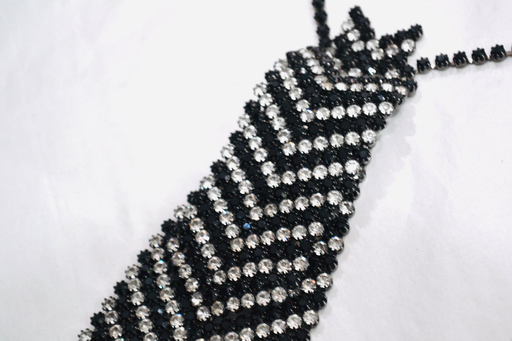 Incredible Vintage Rhinestone Neck Tie Rhinestone Crystal Tie Necklace Wedding Rhinestone Tie Gay Glam Wedding Tie Silver Black Kramer