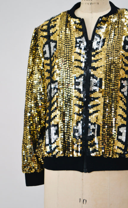 Vintage 80s 90s Gold Sequin Party Bomber Jacket Metallic Jacket Medium large// Vintage 80s 90s Party Metallic Gold Silver Sequin Jacket
