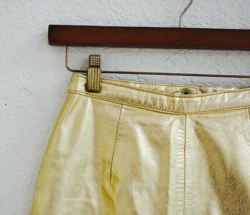 Vintage Metallic Gold Leather Skirt XS Small By LA ROXX