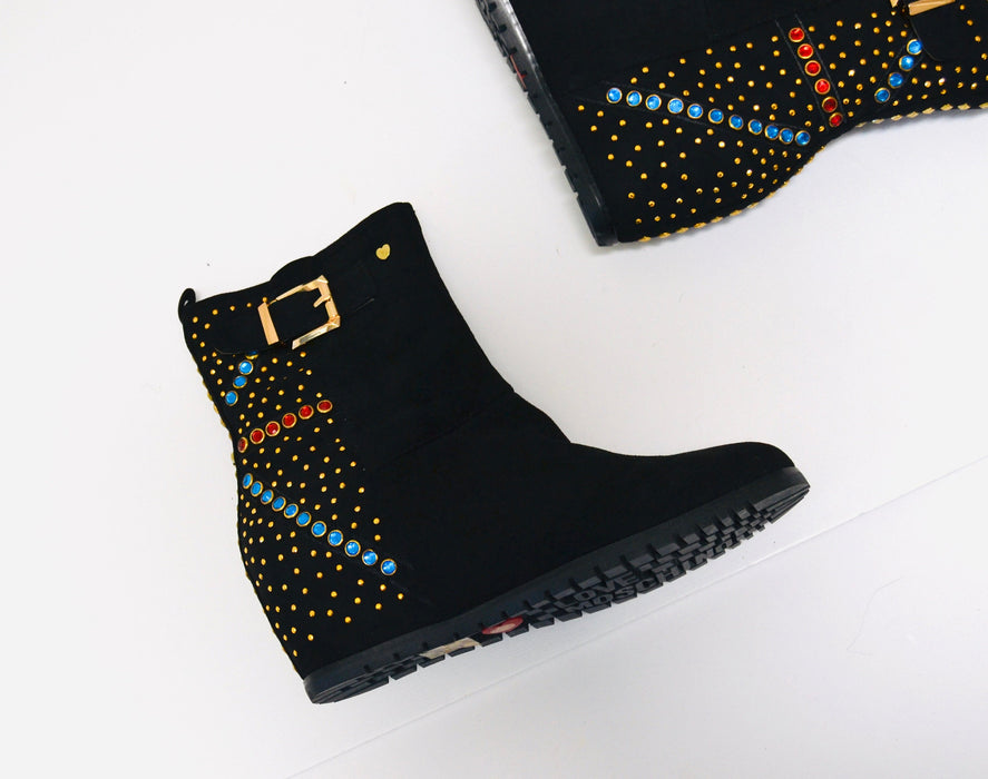 2000s Y2K Black Leather Studded Boots by Love Moschino size 39 9 Black Hidden High heel Metallic Studded Boots Suede Size 9 Love Moschino