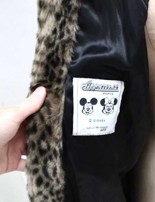 Vintage Faux Fur Jacket Coat with Mickey Mouse Minnie Mouse Disney 90s Animal Print Faux Fur Hooded Coat by Apparence Paris Medium