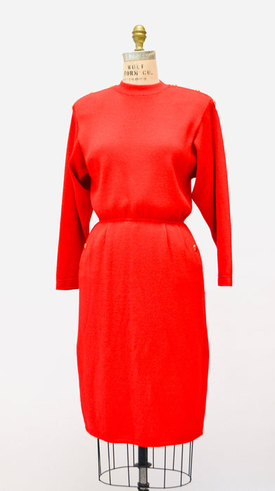 80s Vintage Red St John Dress Saks Fifth Avenue Red Knit Dress by St John // 80s Red Sweater Knit Dress Small Medium 80s Glam Designer Dress