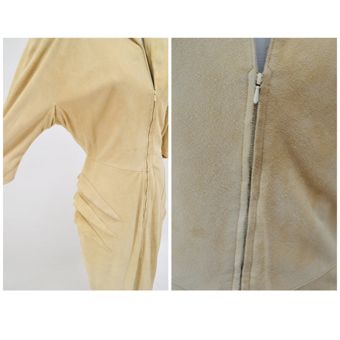 80s 90s Vintage Thierry Mugler Leather Dress Spring Summer 1989 Thierry Mugler Paris Tan Sueded Leather Dress Small Medium 24 Woman Dress