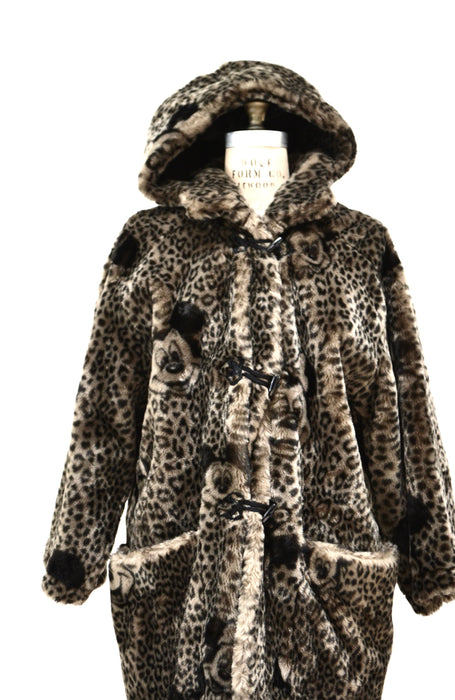 Vintage Faux Fur Jacket Coat with Mickey Mouse Minnie Mouse Disney 90s Animal Print Faux Fur Hooded Coat by Apparence Paris Medium