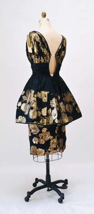 60s Vintage Black Gold Metallic Lillie Rubin Party Cocktail Dress Small //Vintage Black Gold Pin Up Party Dress vintage Designer Party Dress