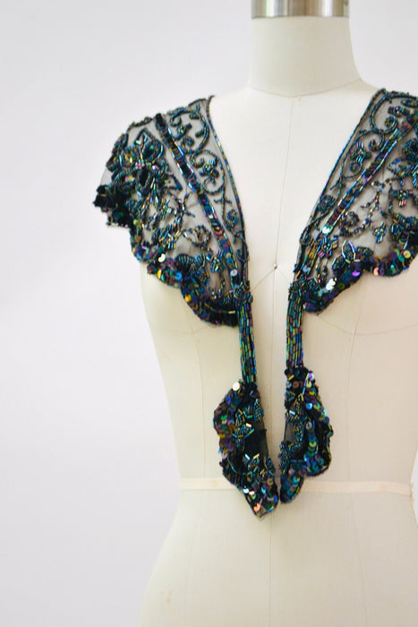 Vintage Black \Beaded Sequin Shawl Wrap Burlesque Flapper Black Sequin Beaded Wrap Vintage Sharmark Las Vegas Wrap Collar Shawl