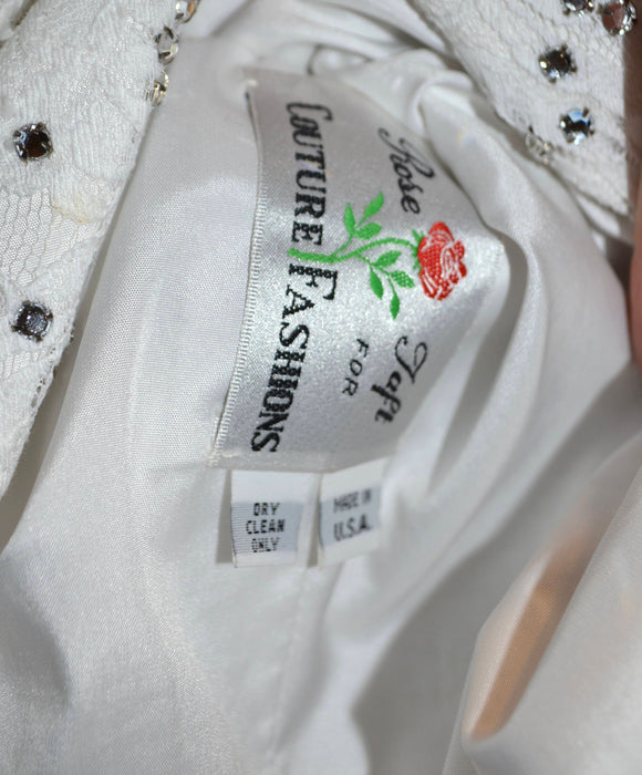 80s Vintage White Lace and Rhinestone Evening Gown Dress Small Medium By Rose Taft// 80s White Metallic Lace Wedding Party Dress Metallic