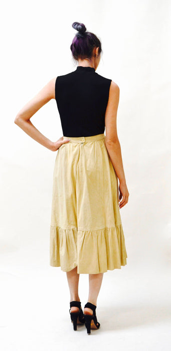 Vintage Tan Suede Leather Skirt Prairie Skirt Midi Camel tan leather skirt Size Small Rodeo cowgirl boho