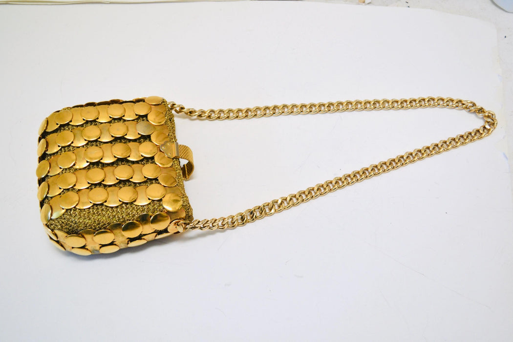 60s 70s Vintage Metallic Gold Metal Purse Chain Mail Wedding Disco Bag Made in Italy // Vintage Wedding Gold Metallic Bag Purse Paco Rabanne