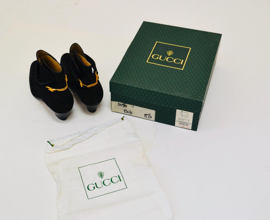 80s Vintage Gucci Black Leather Boots Size US 7 1/2 8 8 1/2 High Heel Black Booties Leather Boots Gucci Made In Italy Gucci Low heel Boots
