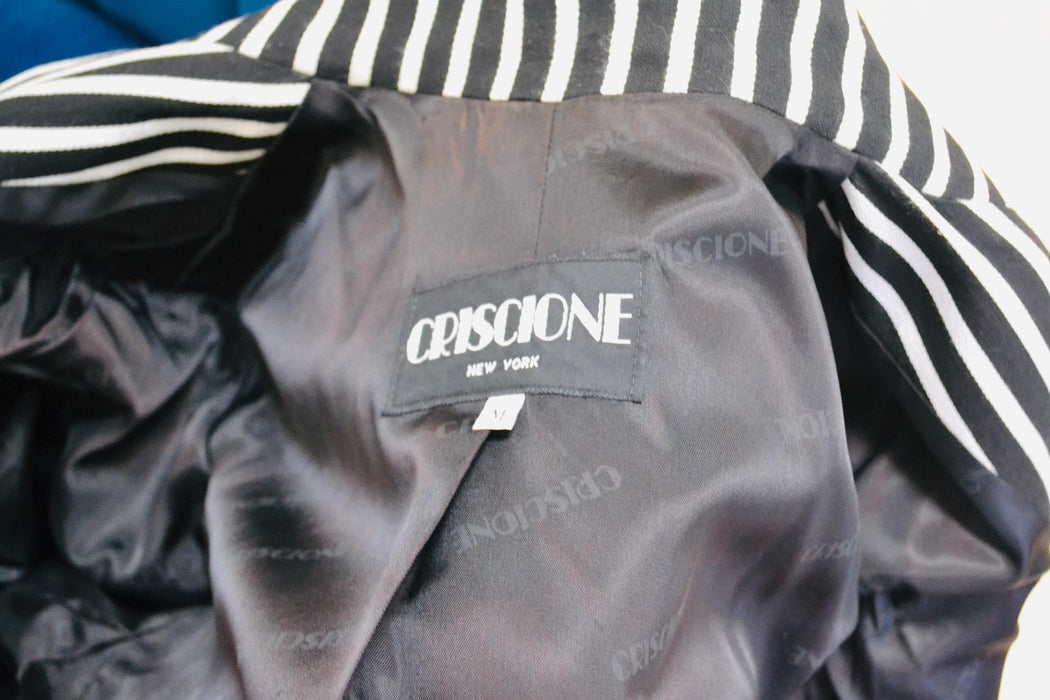 90s Vintage Black White Striped Party Jacket Blazer Medium by Criscione //  90s Black Satin Military Heart Rhinestone Party Jacket Blazer
